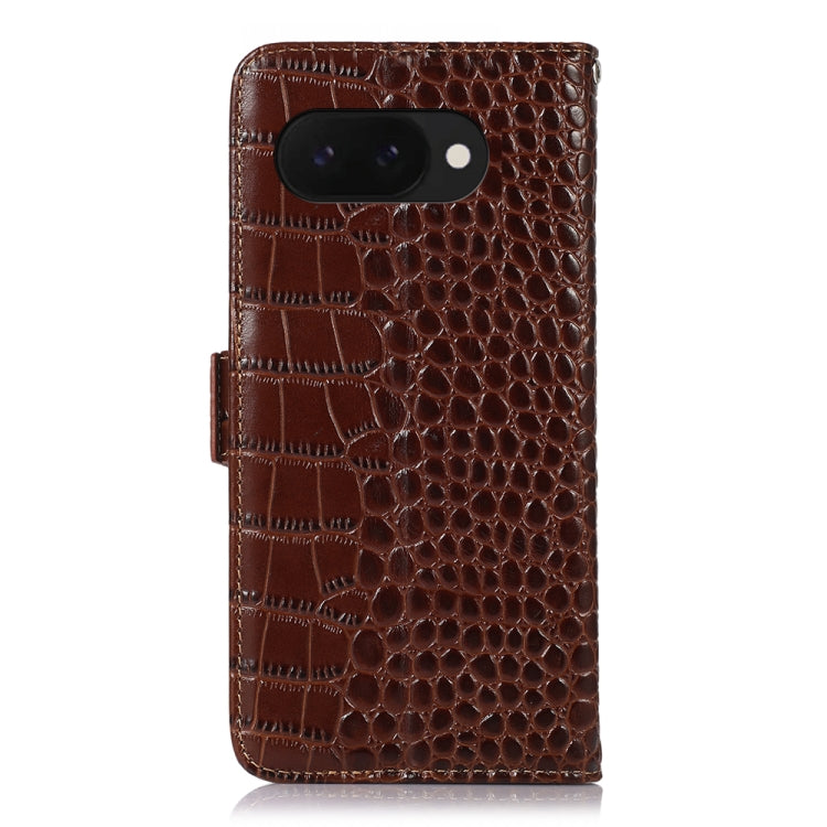 For Google Pixel 9a Crocodile Top Layer Cowhide Leather Phone Case