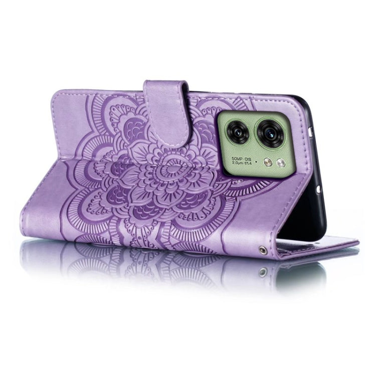 For Motorola Edge 40 Sun Mandala Embossing Pattern Phone Leather Case