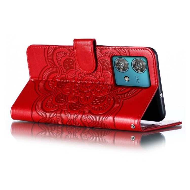 For Motorola Edge 40 Neo Sun Mandala Embossing Pattern Phone Leather Case