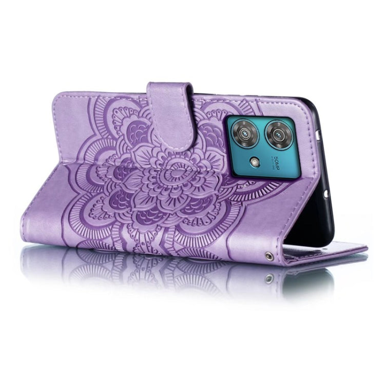 For Motorola Edge 40 Neo Sun Mandala Embossing Pattern Phone Leather Case