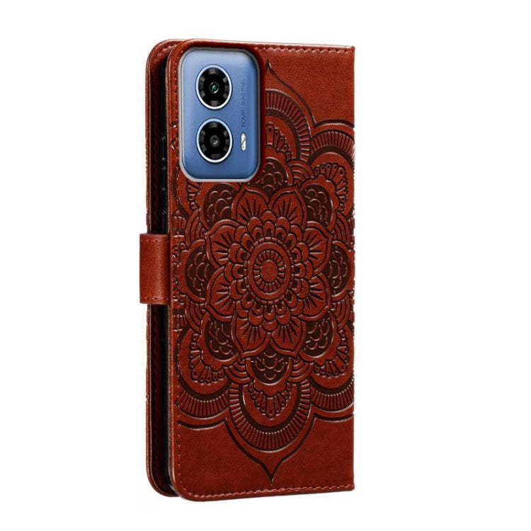 For Motorola Moto G34 Sun Mandala Embossing Pattern Phone Leather Case