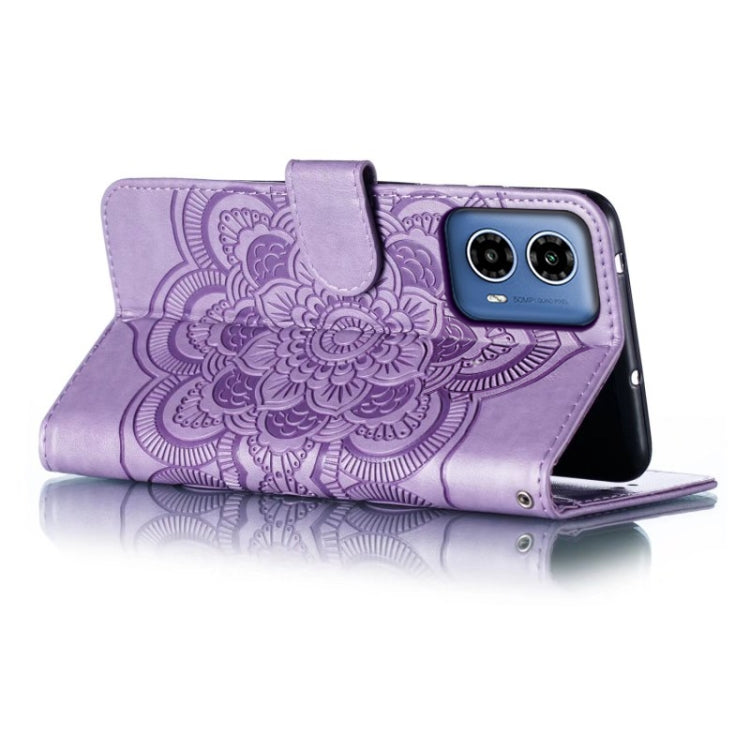 For Motorola Moto G34 Sun Mandala Embossing Pattern Phone Leather Case