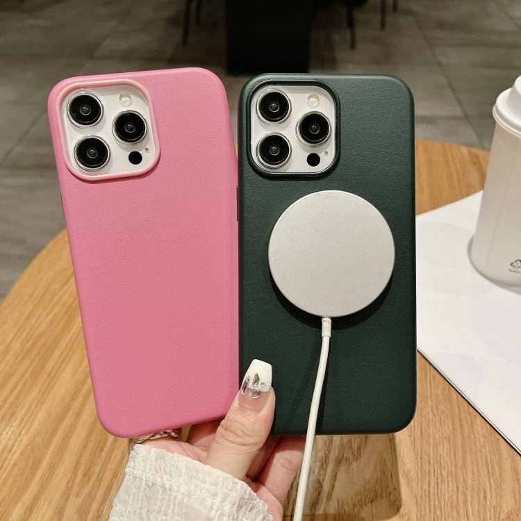 For iPhone 16 Pure Color Leather Magsafe Magnetic Phone Case