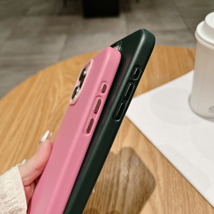 For iPhone 16 Pure Color Leather Magsafe Magnetic Phone Case