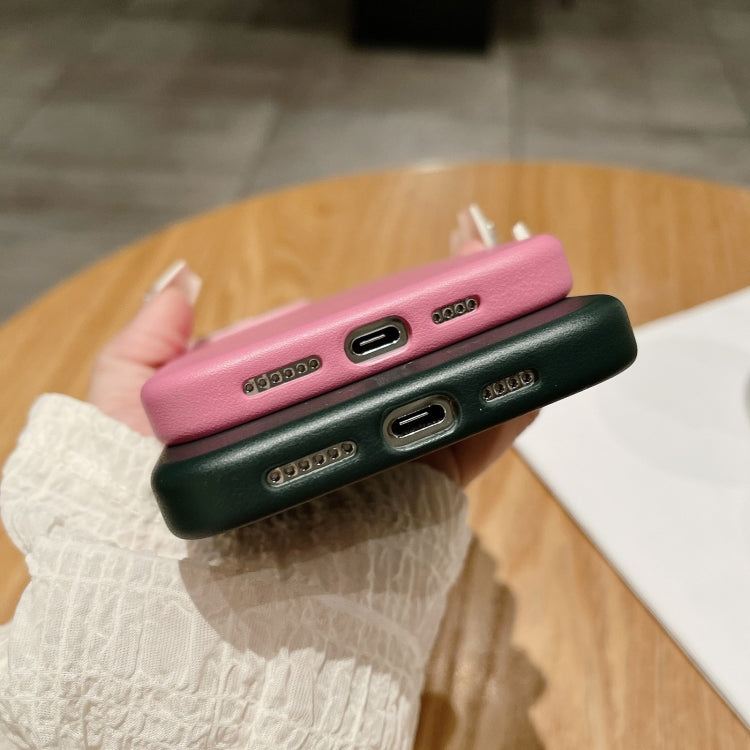 For iPhone 16 Pro Max Pure Color Leather Magsafe Magnetic Phone Case