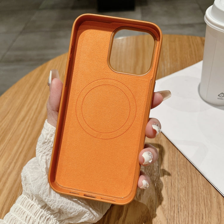 For iPhone 16 Pure Color Leather Magsafe Magnetic Phone Case