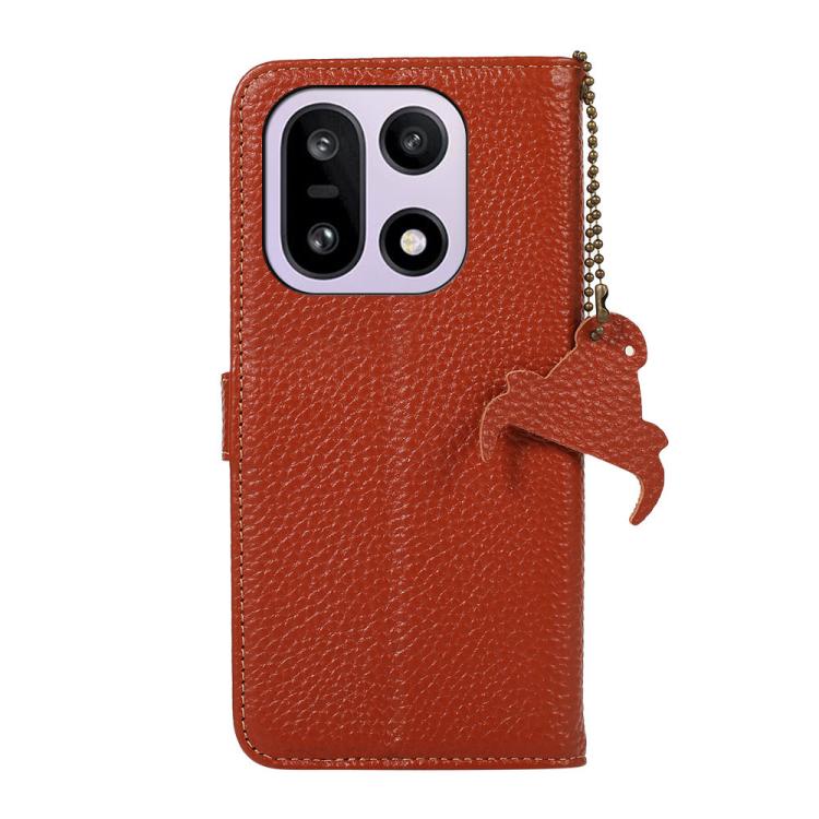 For OnePlus 15 Genuine Leather Litchi Texture RFID Leather Phone Case