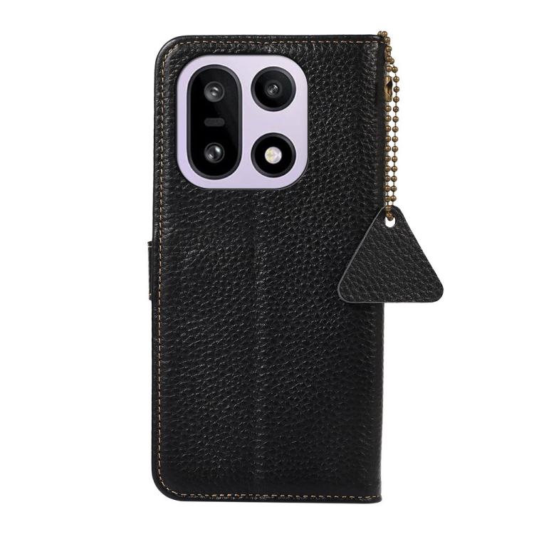 For OnePlus 15 Genuine Leather Litchi Texture RFID Leather Phone Case