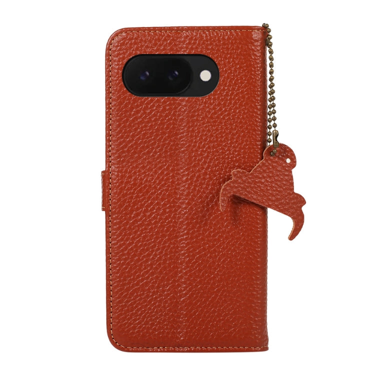 For Google Pixel 9a Genuine Leather Litchi Texture RFID Leather Phone Case