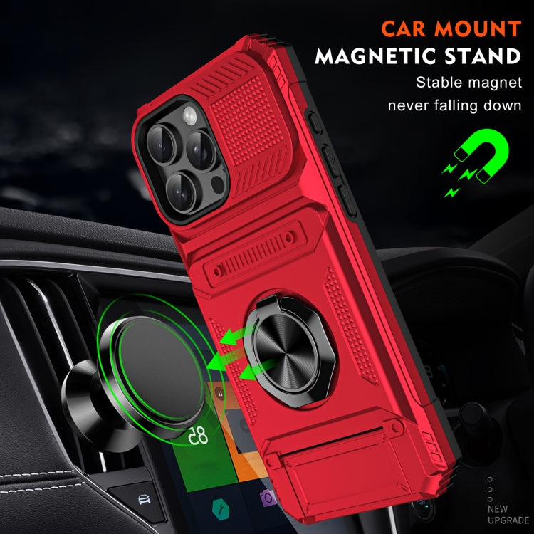 For iPhone 16 TPU+PC Shockproof Card Phone Case with Metal Ring Holder