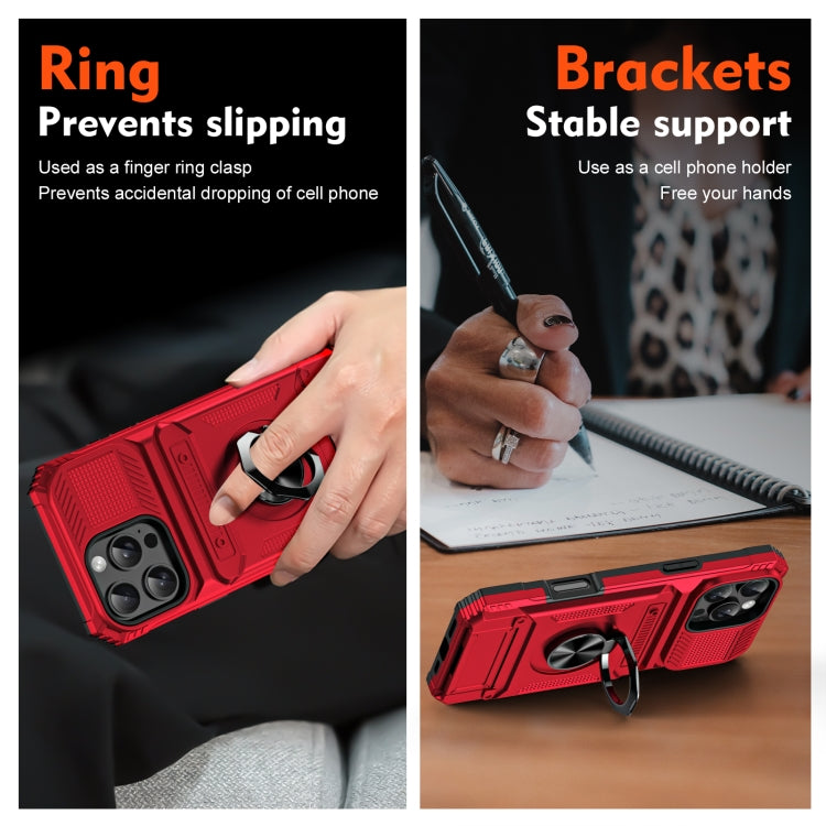 For iPhone 16 TPU+PC Shockproof Card Phone Case with Metal Ring Holder
