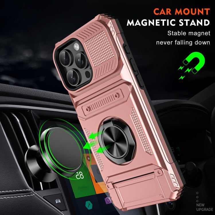 For iPhone 16 TPU+PC Shockproof Card Phone Case with Metal Ring Holder