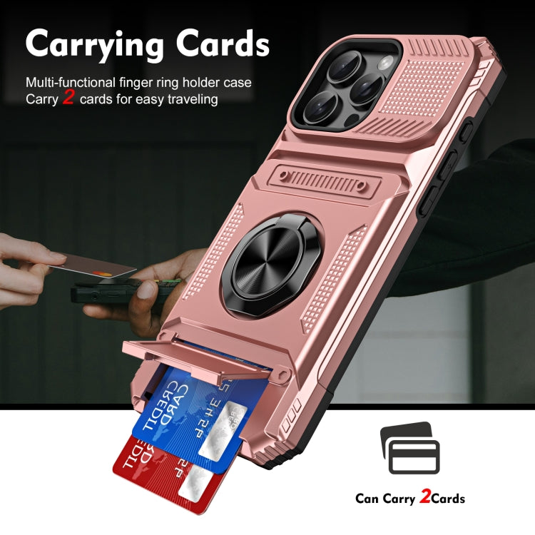 For iPhone 16 TPU+PC Shockproof Card Phone Case with Metal Ring Holder
