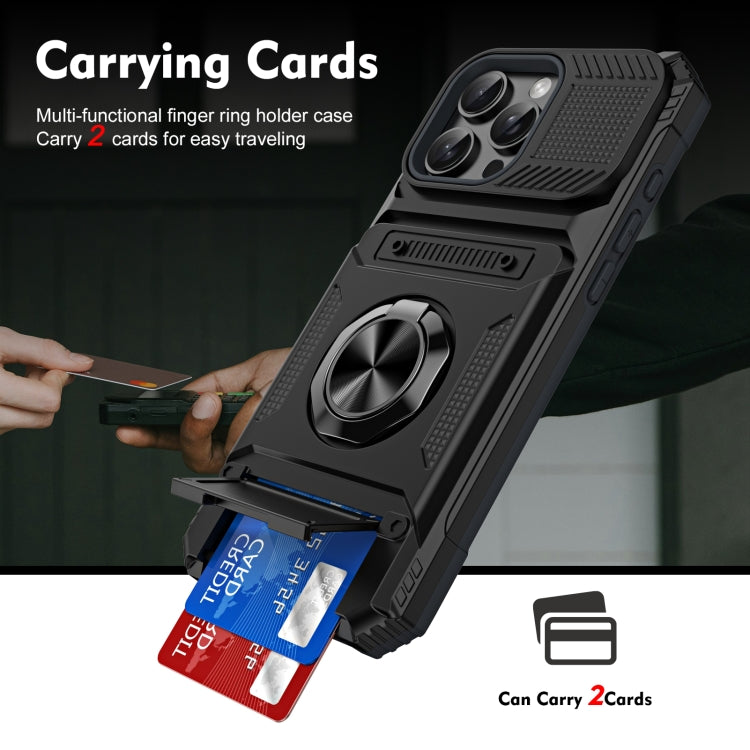 For iPhone 16 TPU+PC Shockproof Card Phone Case with Metal Ring Holder