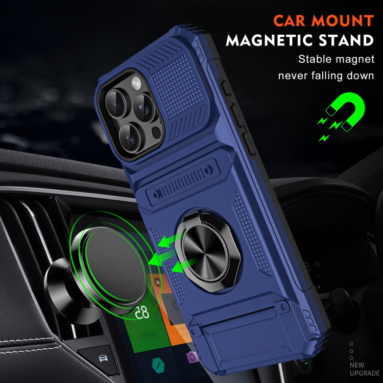For iPhone 16 TPU+PC Shockproof Card Phone Case with Metal Ring Holder