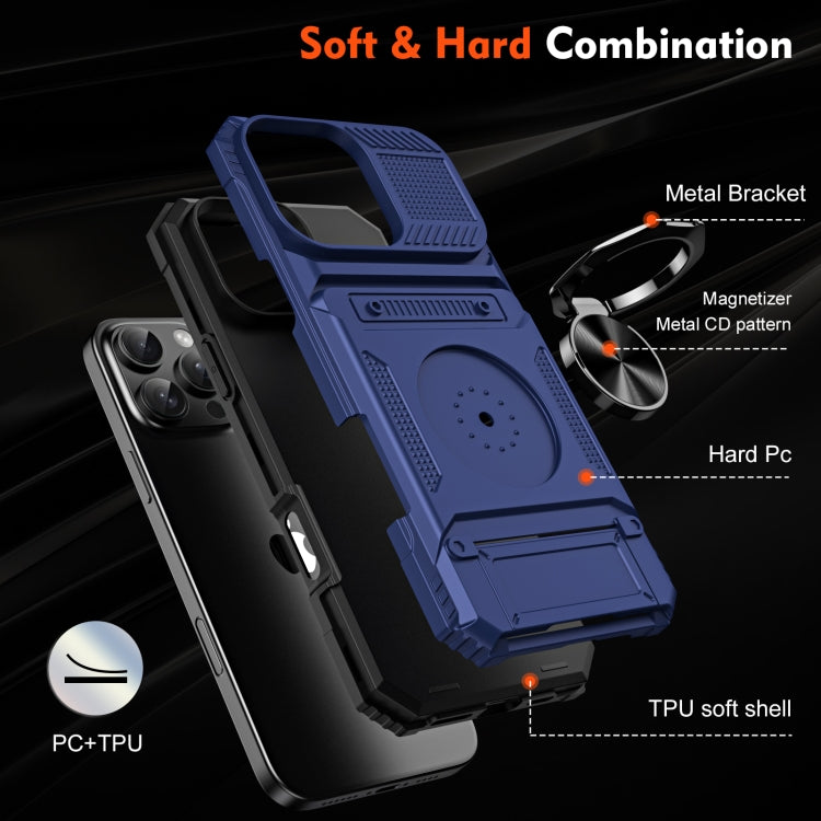 For iPhone 16 TPU+PC Shockproof Card Phone Case with Metal Ring Holder