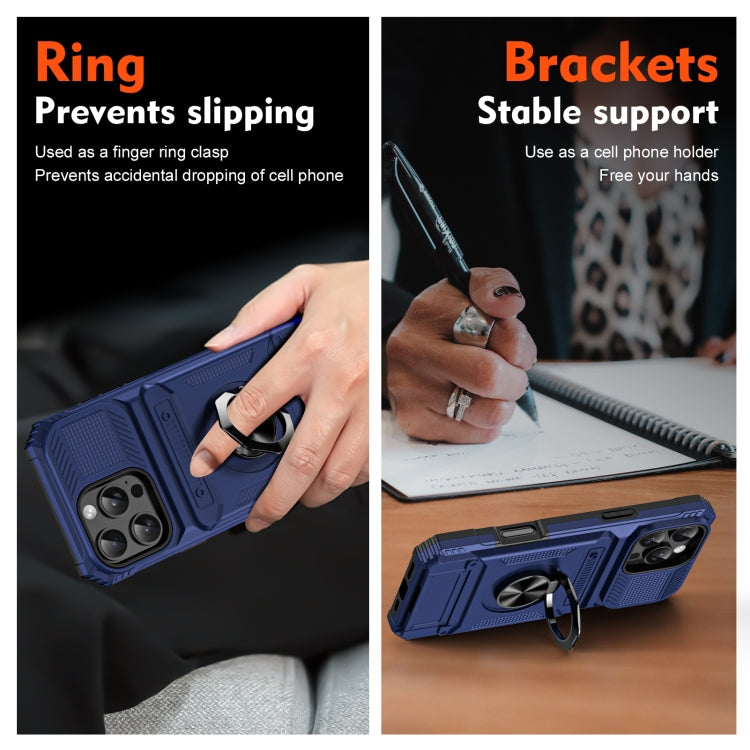For iPhone 16 TPU+PC Shockproof Card Phone Case with Metal Ring Holder