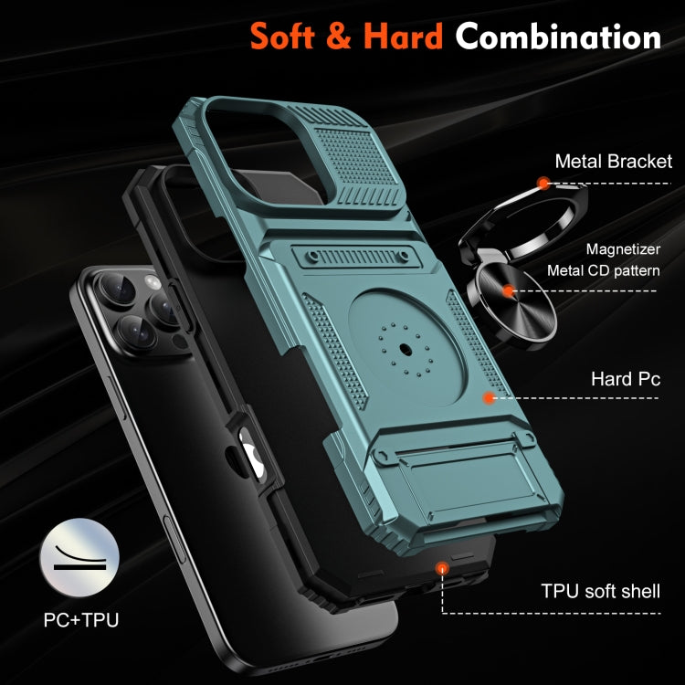 For iPhone 16 TPU+PC Shockproof Card Phone Case with Metal Ring Holder