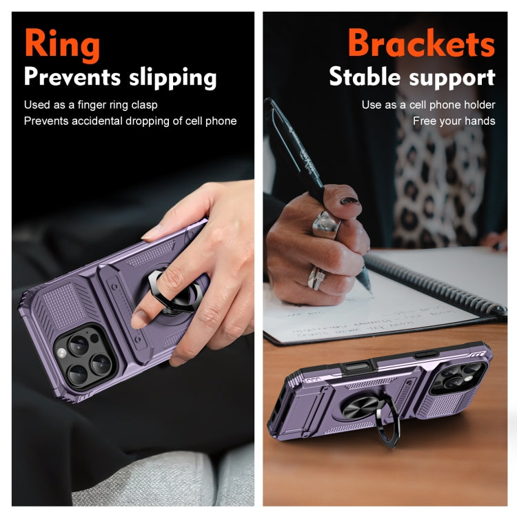 For iPhone 16 Plus TPU+PC Shockproof Card Phone Case with Metal Ring Holder