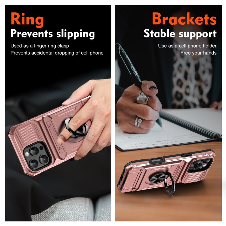 For iPhone 16 Plus TPU+PC Shockproof Card Phone Case with Metal Ring Holder