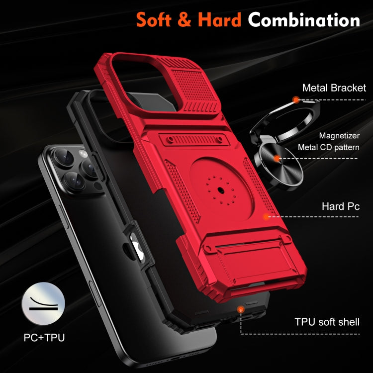 For iPhone 16 Pro TPU+PC Shockproof Card Phone Case with Metal Ring Holder