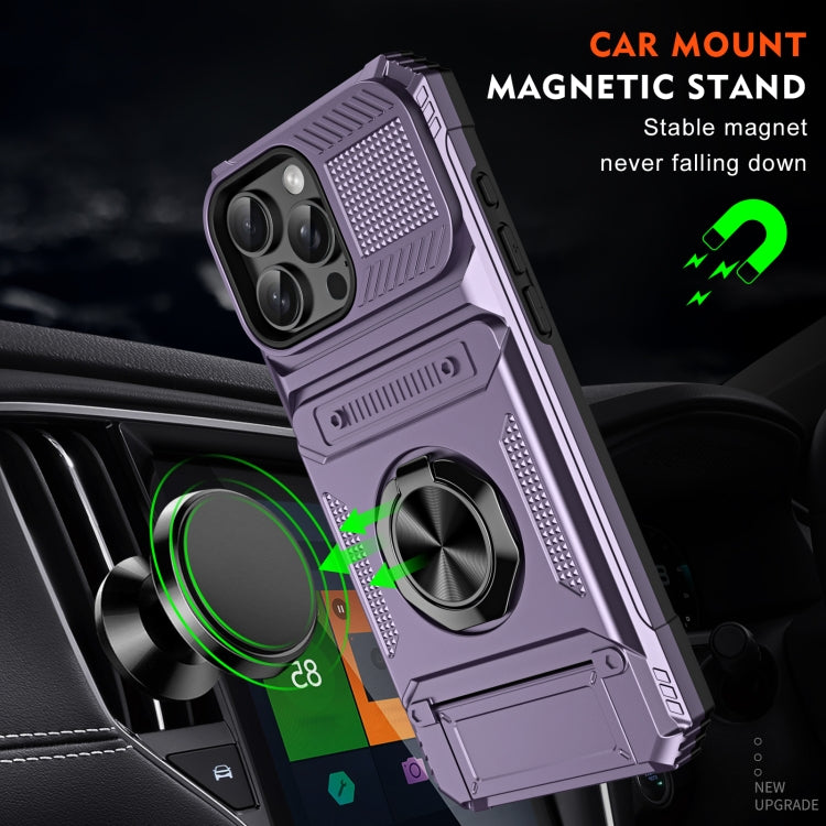 For iPhone 16 Pro TPU+PC Shockproof Card Phone Case with Metal Ring Holder