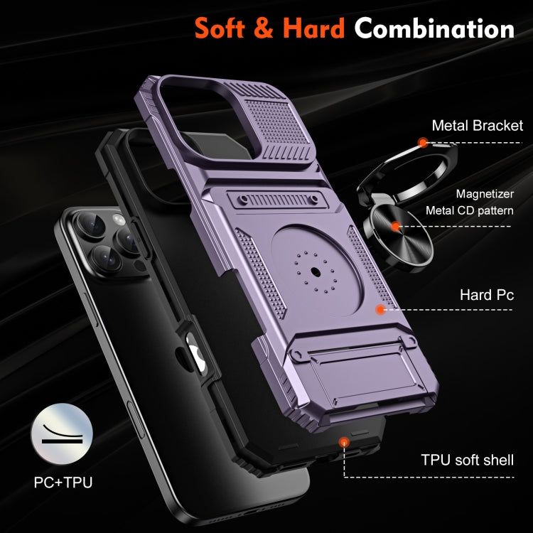 For iPhone 16 Pro TPU+PC Shockproof Card Phone Case with Metal Ring Holder