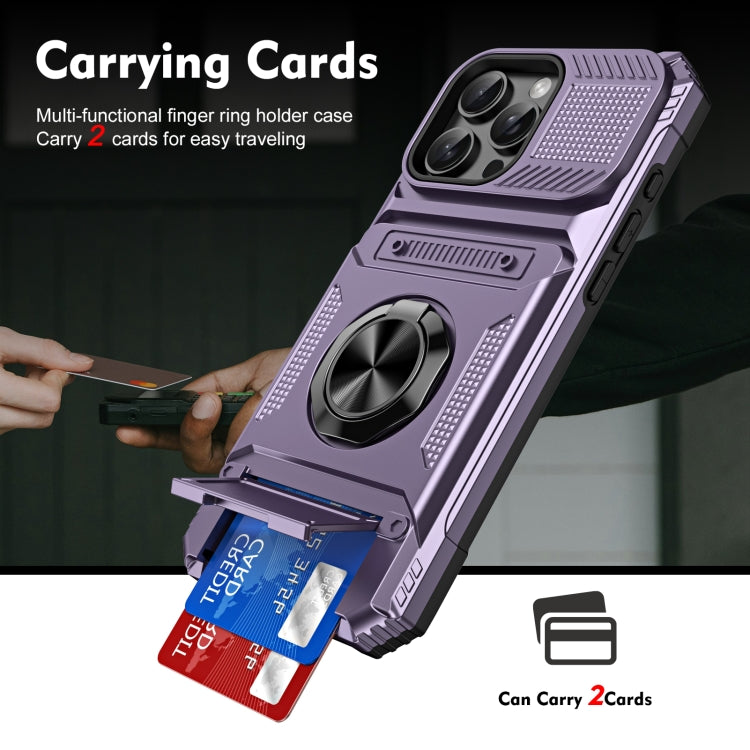 For iPhone 16 Pro TPU+PC Shockproof Card Phone Case with Metal Ring Holder