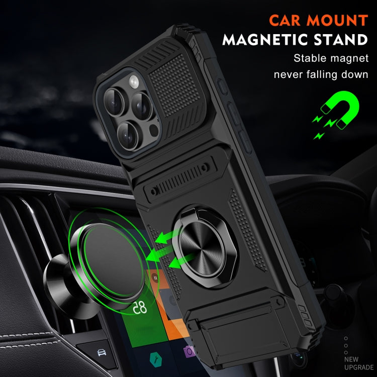 For iPhone 16 Pro TPU+PC Shockproof Card Phone Case with Metal Ring Holder