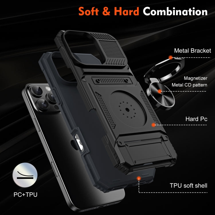 For iPhone 16 Pro TPU+PC Shockproof Card Phone Case with Metal Ring Holder