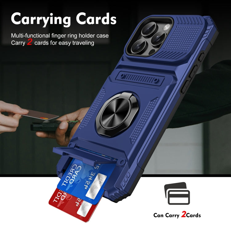 For iPhone 16 Pro TPU+PC Shockproof Card Phone Case with Metal Ring Holder