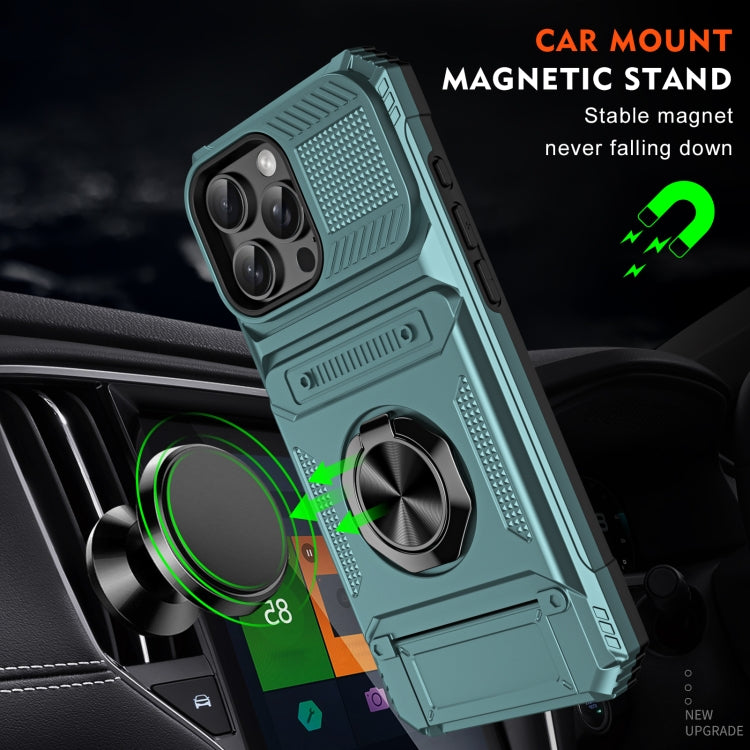 For iPhone 16 Pro TPU+PC Shockproof Card Phone Case with Metal Ring Holder