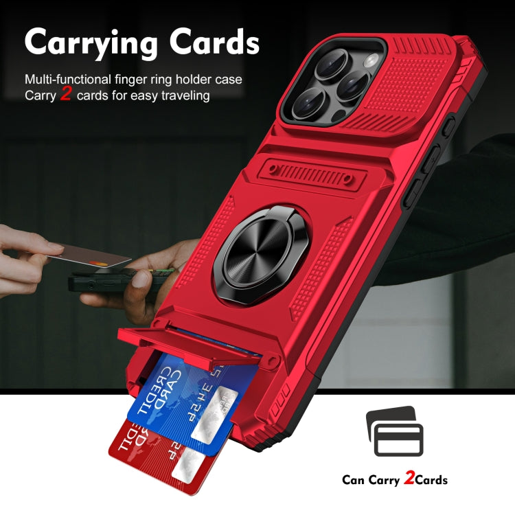 For iPhone 16 Pro Max TPU+PC Shockproof Card Phone Case with Metal Ring Holder
