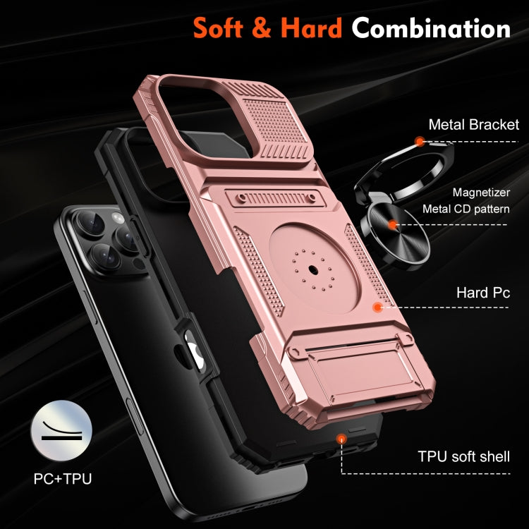For iPhone 16 Pro Max TPU+PC Shockproof Card Phone Case with Metal Ring Holder
