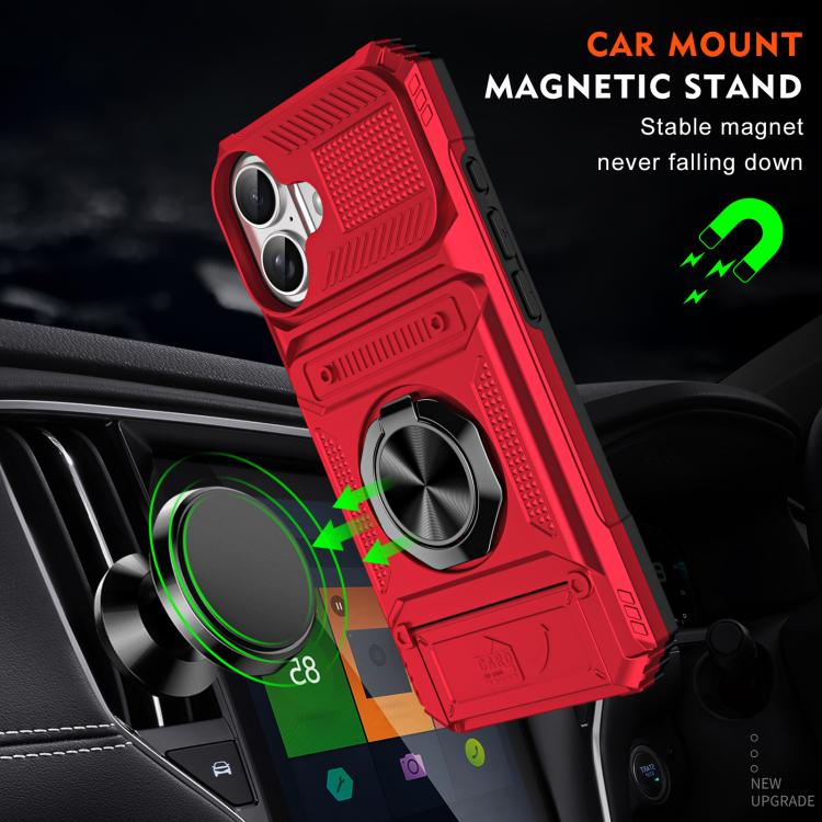 For iPhone 17 TPU+PC Shockproof Card Phone Case with Metal Ring Holder