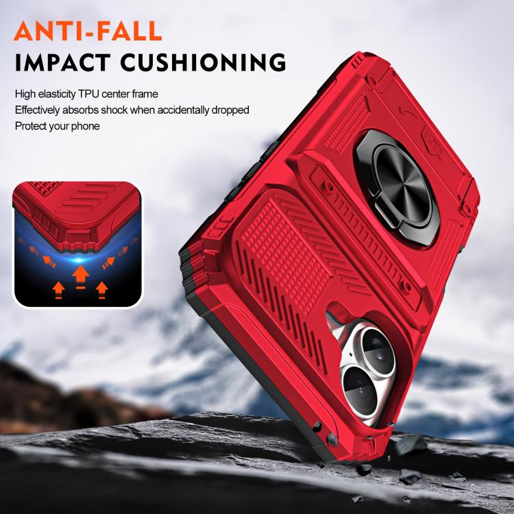 For iPhone 17 TPU+PC Shockproof Card Phone Case with Metal Ring Holder