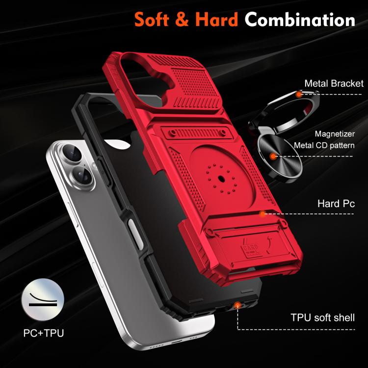 For iPhone 17 TPU+PC Shockproof Card Phone Case with Metal Ring Holder