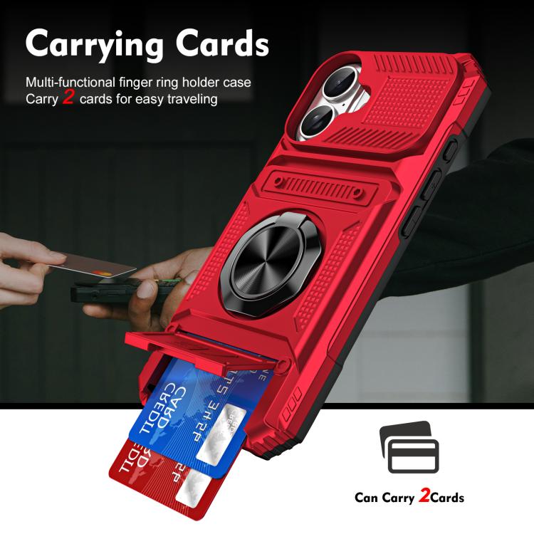 For iPhone 17 TPU+PC Shockproof Card Phone Case with Metal Ring Holder