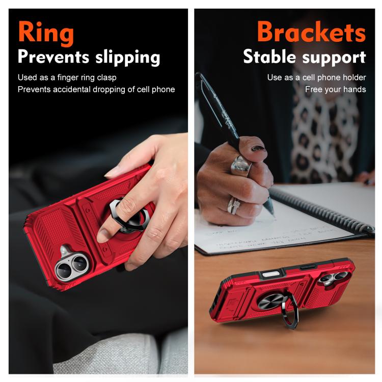 For iPhone 17 TPU+PC Shockproof Card Phone Case with Metal Ring Holder