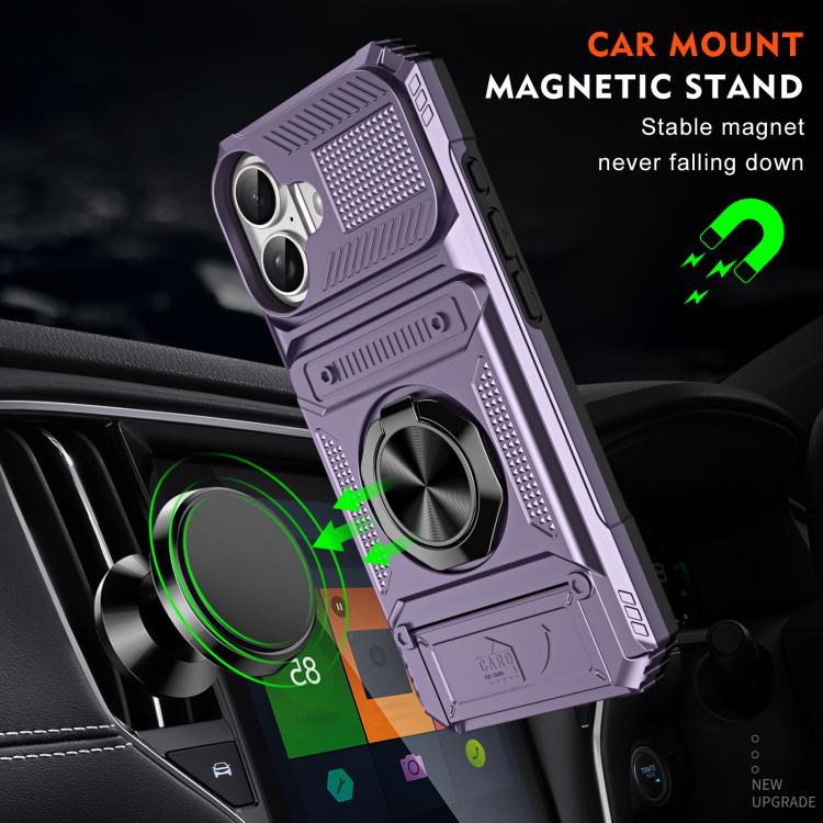 For iPhone 17 TPU+PC Shockproof Card Phone Case with Metal Ring Holder