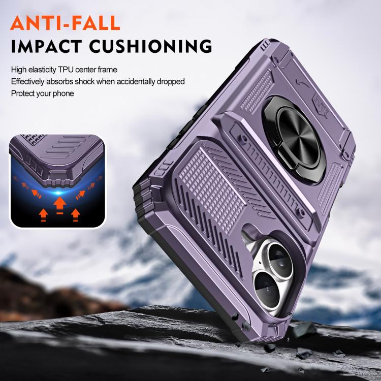 For iPhone 17 TPU+PC Shockproof Card Phone Case with Metal Ring Holder