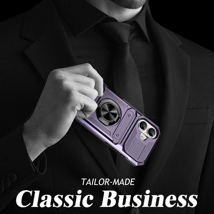 For iPhone 17 TPU+PC Shockproof Card Phone Case with Metal Ring Holder