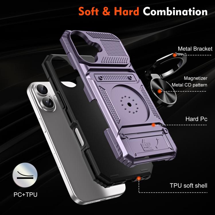 For iPhone 17 TPU+PC Shockproof Card Phone Case with Metal Ring Holder