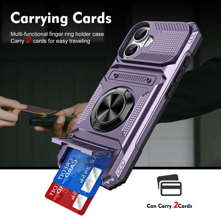 For iPhone 17 TPU+PC Shockproof Card Phone Case with Metal Ring Holder
