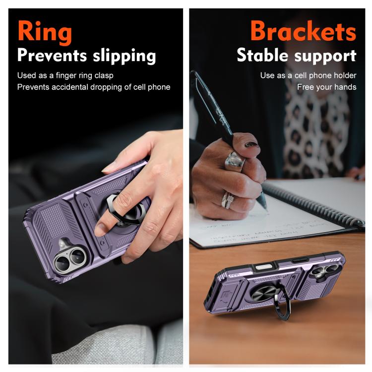 For iPhone 17 TPU+PC Shockproof Card Phone Case with Metal Ring Holder