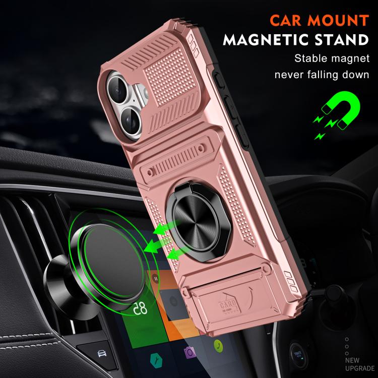 For iPhone 17 TPU+PC Shockproof Card Phone Case with Metal Ring Holder