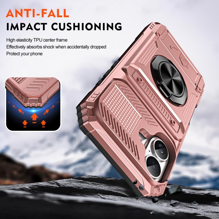 For iPhone 17 TPU+PC Shockproof Card Phone Case with Metal Ring Holder