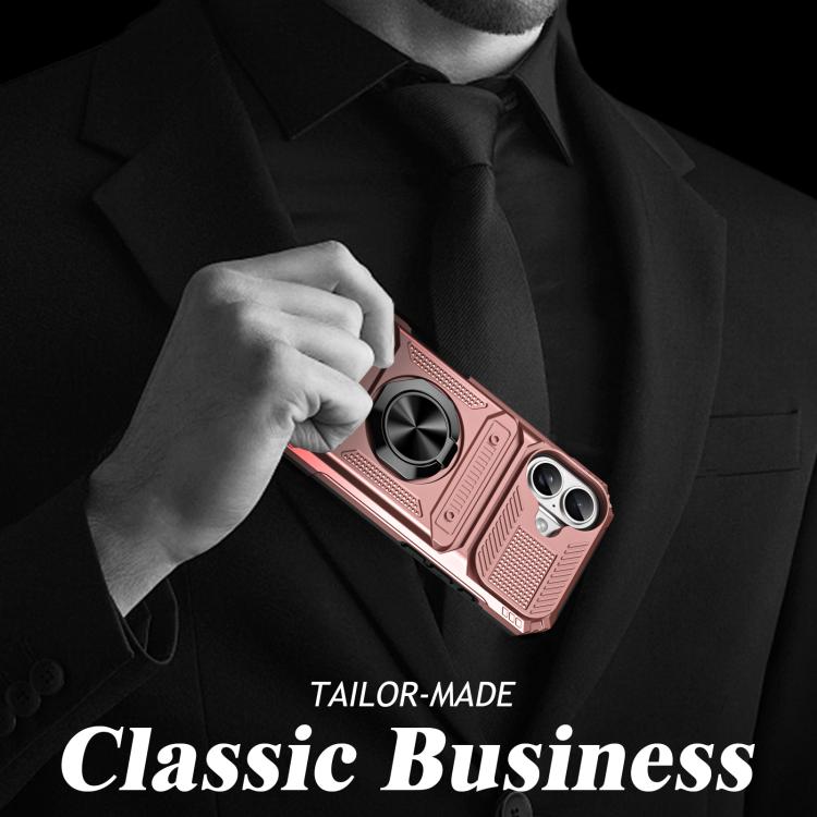 For iPhone 17 TPU+PC Shockproof Card Phone Case with Metal Ring Holder