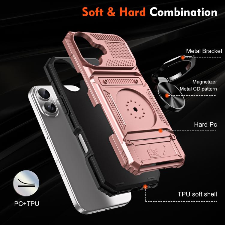 For iPhone 17 TPU+PC Shockproof Card Phone Case with Metal Ring Holder