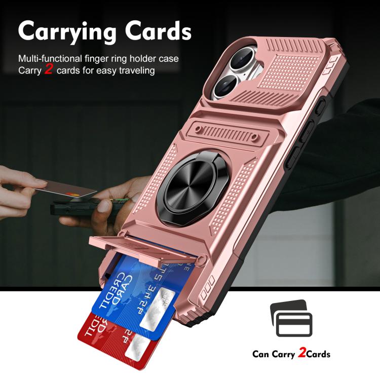 For iPhone 17 TPU+PC Shockproof Card Phone Case with Metal Ring Holder